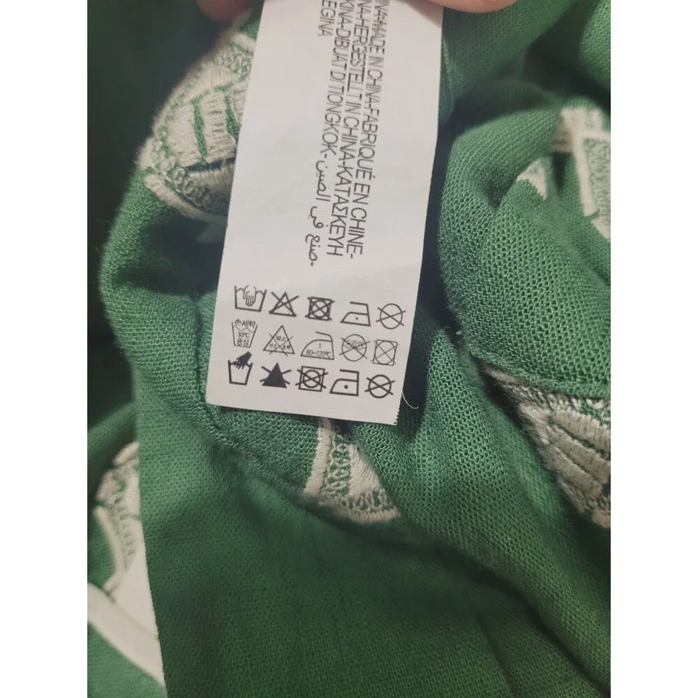 Zara Large pants linen embroidered geometric zip wide leg pockets green